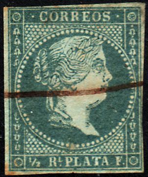 1855 SC 1 Cuba Stamp Medio Real de Plata, (Used)